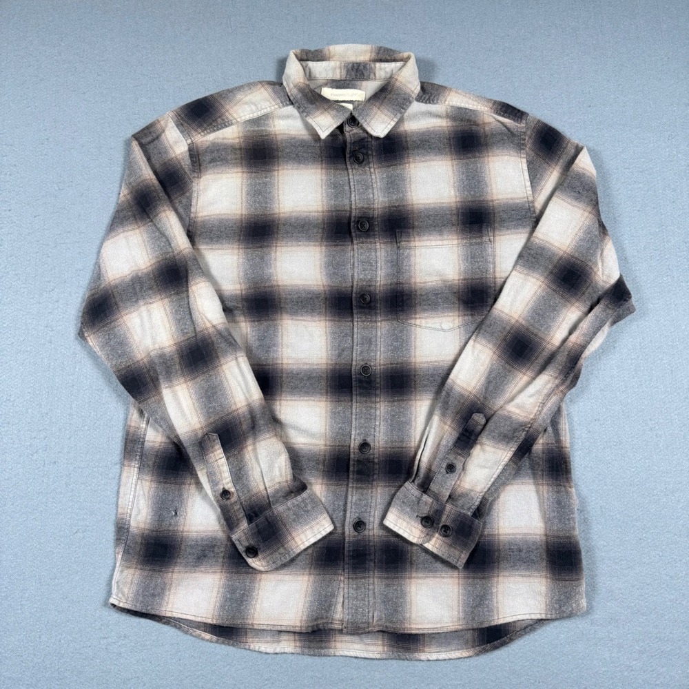 Standard Cloth Plaid Flannel Shirt Mens Medium Brown Black White Button Up M